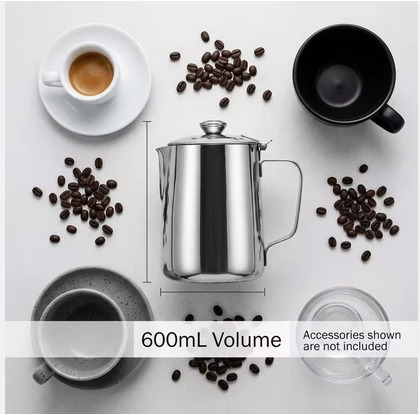 High Quality Stainless Steel Milk Frothing Jug 600ml – Durable Espresso Steaming Pitcher for Coffee, Cappuccino, Latte Art, Home & Hotel Use