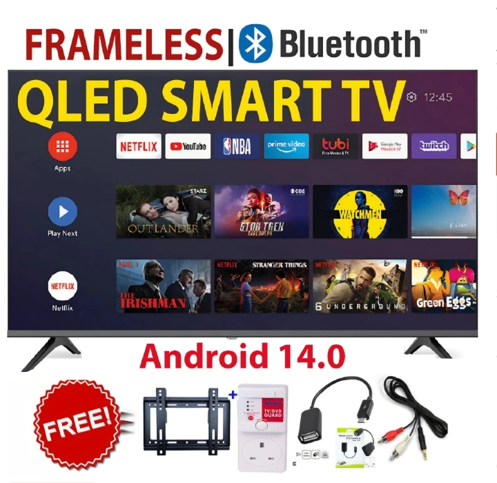 VITRON 43" INCH SMART TV ANDROID QLED TV HTC4300QFS BLUETOOTH  ENABLED,FRAMELESS FULL HD TELEVISION NETFLIX ,YOUTUBE BUILT-IN WIFI, APP STORE 1GB-RAM 8GB-ROM VITRON43 + 4 EXTRA  FREE ACCESSORIES