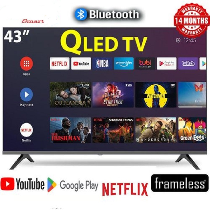 SKYWORTH 43" inch Smart Android TV QLED GOOGLE AI TV Frameless Digital HD Bluetooth Television I-cast INBUILT DECODER WIFI Prime Video  NETFLIX TV YOUTUBE TV, Playstore SKYWORTH43 + 8 FREE GIFTS