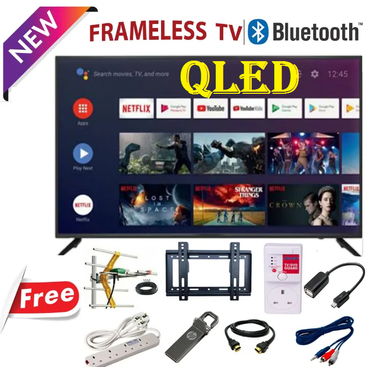SKYWORTH 43" inch Smart Android TV QLED GOOGLE AI TV Frameless Digital HD Bluetooth Television I-cast INBUILT DECODER WIFI Prime Video  NETFLIX TV YOUTUBE TV, Playstore SKYWORTH43 + 8 FREE GIFTS