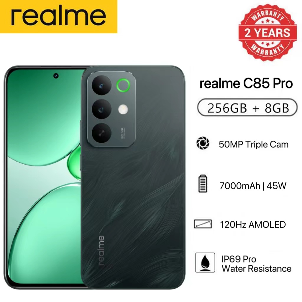 New Arrival Realme C85 Pro AI phone 256GB+8GB 6.8'' 120Hz AMOLED 7000mAh 45W Titan Battery IP69 PR0 Water Resistance 50MP Android 15 Type-C Dual Sim Smart Phones Fingerprint Unlock