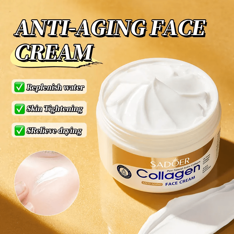 3 Pieces, Collagen Serum + Vitamin C Face Brightening Essence + Collagen Anti Aging  Face Cream ,For Face Brightening, Anti Wrinkles, Anti Aging, Moisturizing, Fade Dark Marks and Collagen Replenish