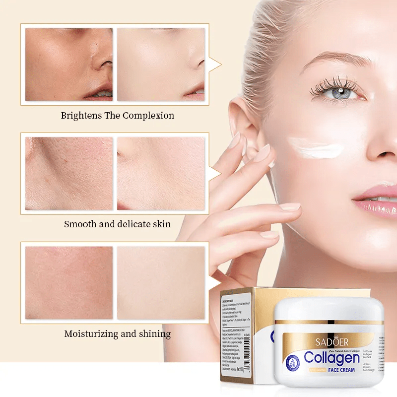 3 Pieces, Collagen Serum + Vitamin C Face Brightening Essence + Collagen Anti Aging  Face Cream ,For Face Brightening, Anti Wrinkles, Anti Aging, Moisturizing, Fade Dark Marks and Collagen Replenish