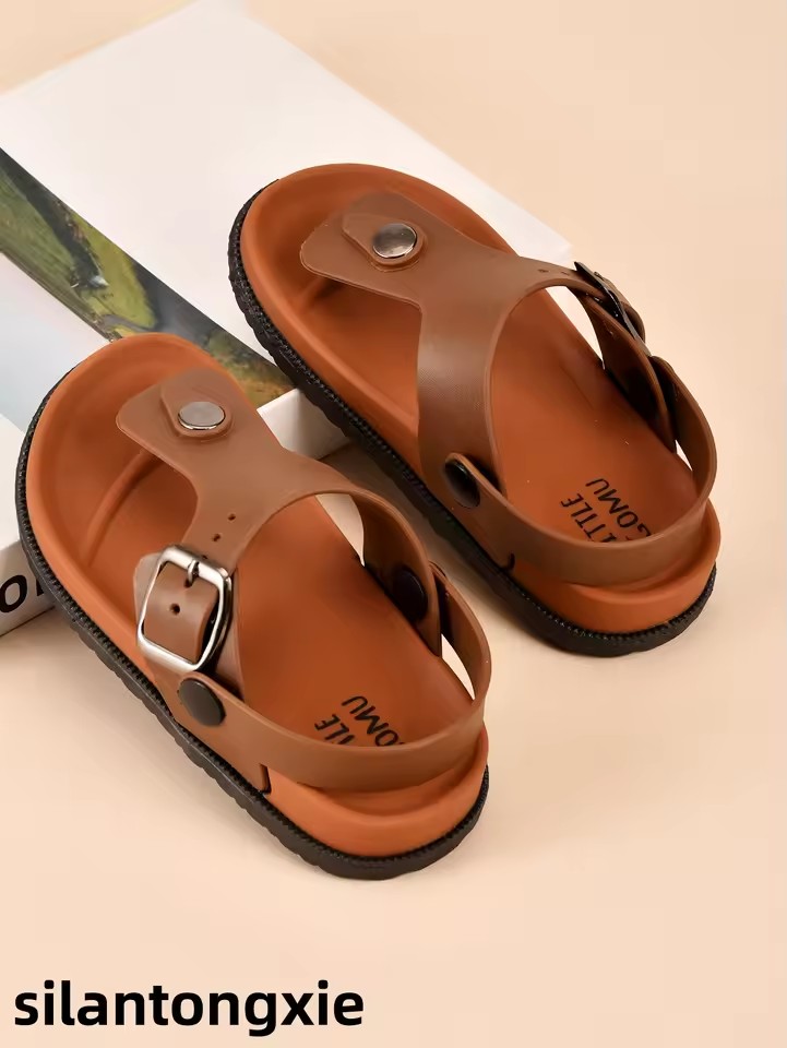Cute Brown Clip-On Open-Toe Sandals Suitable for Baby Boys, Breathable and Lightweight Sandals, Suitable for Indoor and Outdoor Use, Summer