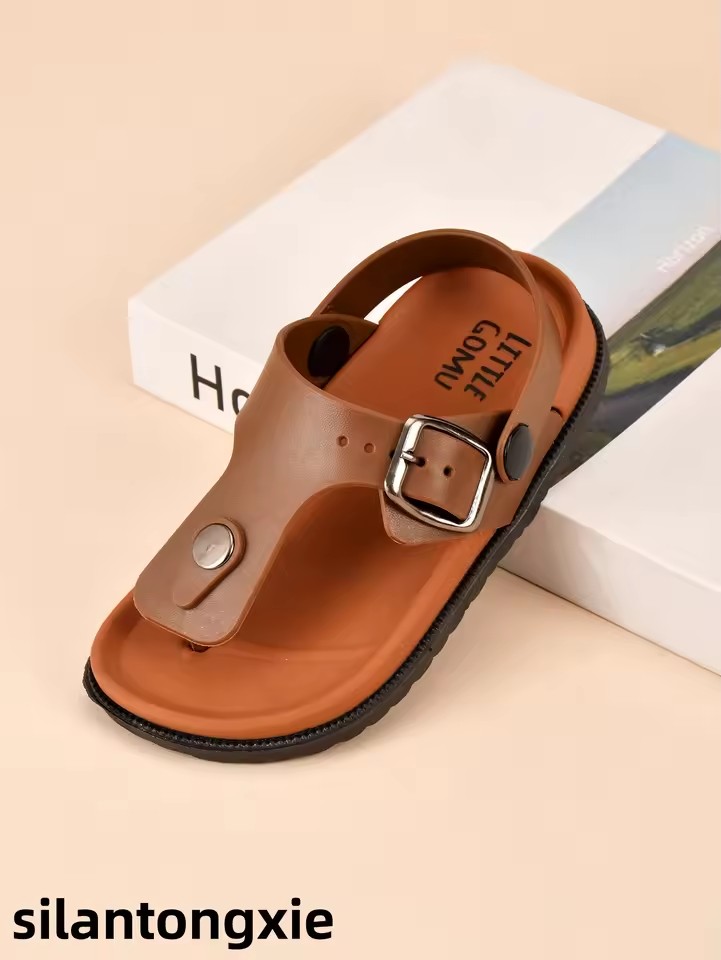 Cute Brown Clip-On Open-Toe Sandals Suitable for Baby Boys, Breathable and Lightweight Sandals, Suitable for Indoor and Outdoor Use, Summer