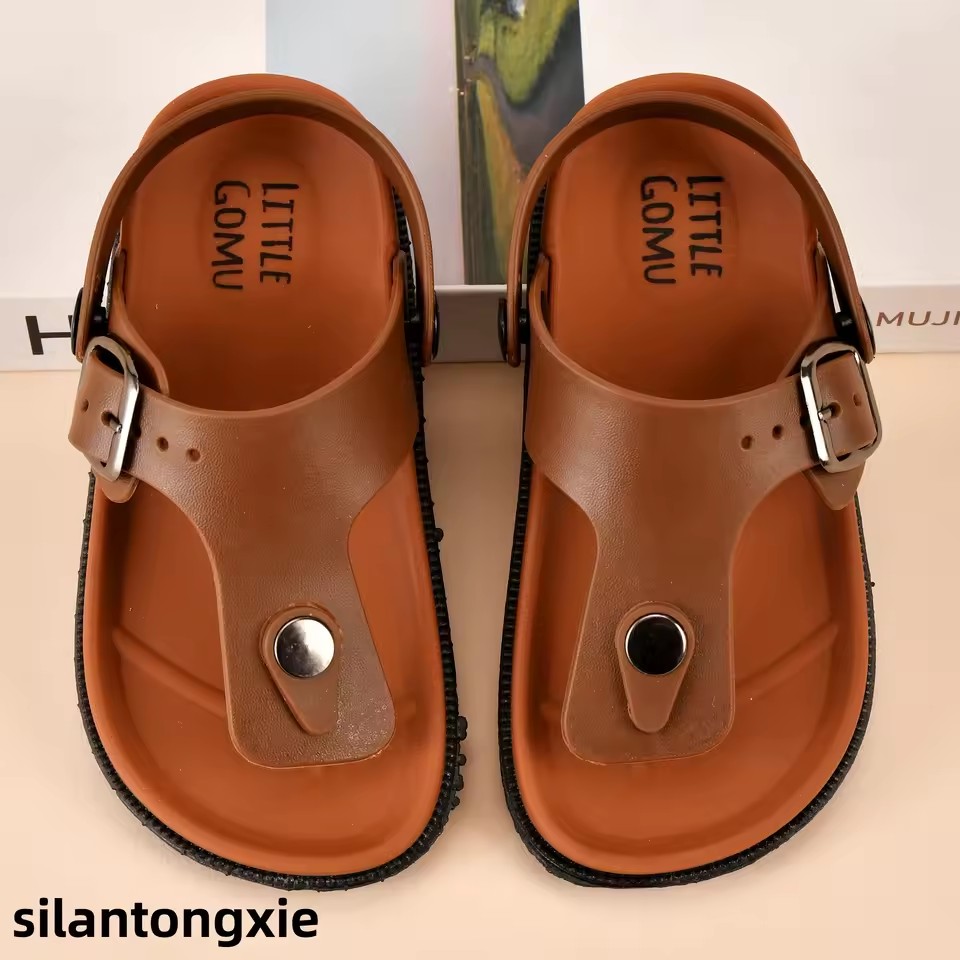 Cute Brown Clip-On Open-Toe Sandals Suitable for Baby Boys, Breathable and Lightweight Sandals, Suitable for Indoor and Outdoor Use, Summer