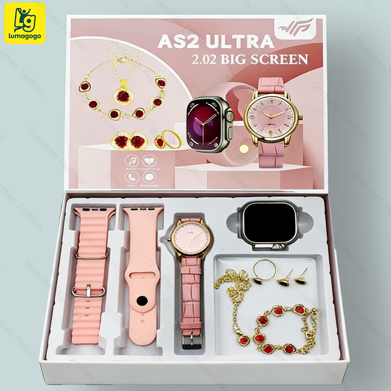 AS2 ULTRA 2.02" Women's Smart Watch 6-in-1 Luxury Gift Set 6-in-1 Gift Set Bluetooth Call Fitness Tracker IP67 iOS/Android Straps  Analog Watch
