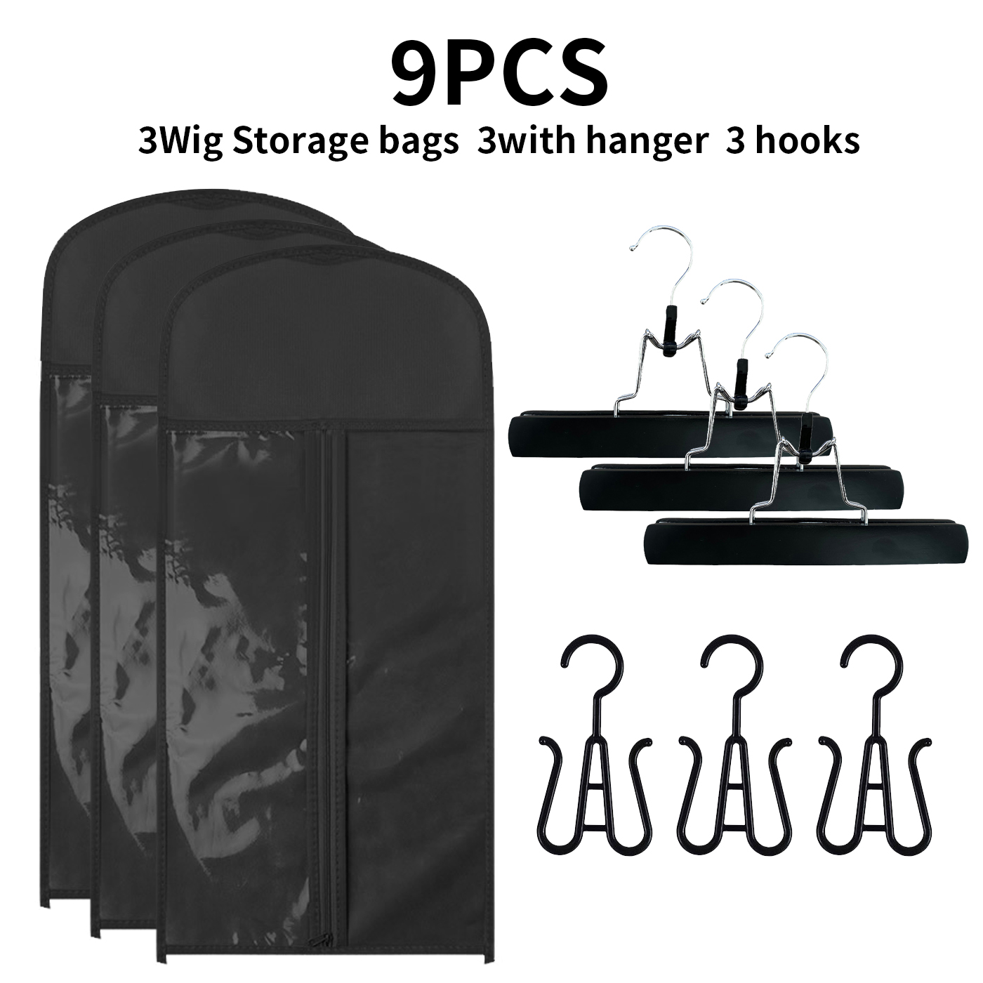 9pcs Fashion Wig Storage bags with Hanger /Wigs Hair Extension Storage Bag Hairpieces Storage Holder