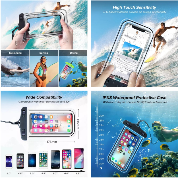 Waterproof Phone Pouch, rain Mobile Cover, Universal Waterproof Phone Case, Underwater Dry Bag for Mobile, Cash, documents, Water Proof Bag for Beach Boating Swimming Water Park