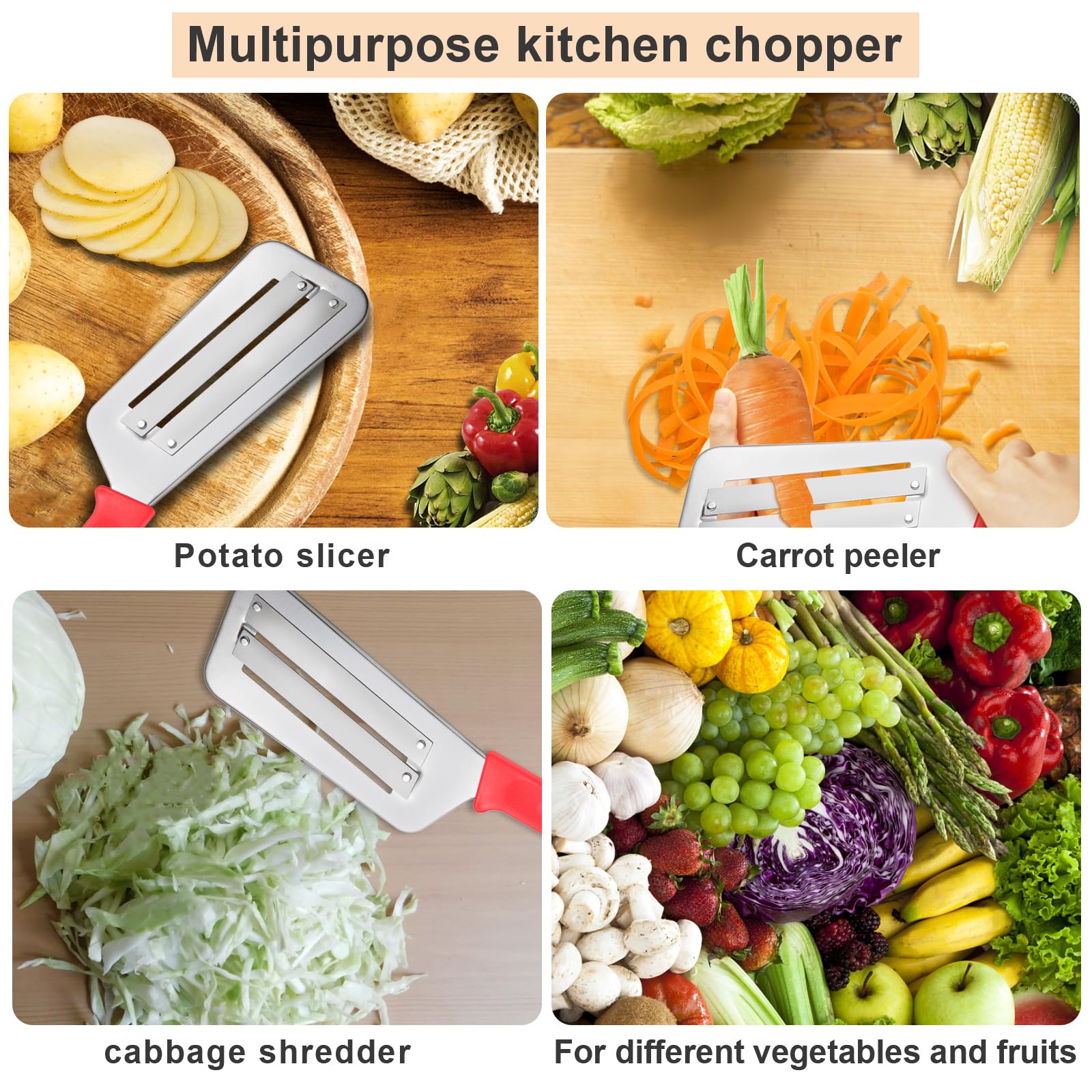 Double blade slicing knife - Multi-Purpose Shredder & Cutter for Vegetables ideal for shredding cabbages, cutting crisps and wedges from cassava, cucumbers etc