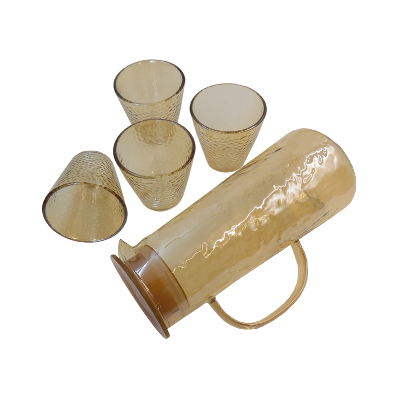 Set of 5pcs High Quality High borosilicate glass Color water set Lead-free Glass Cold Water Kettle and Cup Set 1PC  Glass Kettle 4PCS Cups Set Mixed Drinkware Sets (NO-40004）