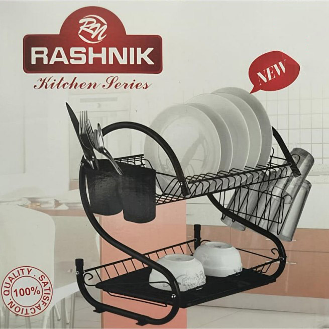 RASHNIK 18inch 2-layer dish rack dish drainer drain rack stainless steel storage rack with utensils and glass holder kitchen tools (RN-1610）