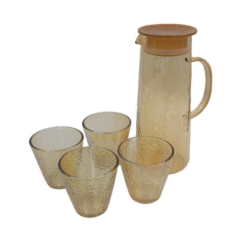 Set of 5pcs High Quality High borosilicate glass Color water set Lead-free Glass Cold Water Kettle and Cup Set 1PC  Glass Kettle 4PCS Cups Set Mixed Drinkware Sets (NO-40004）