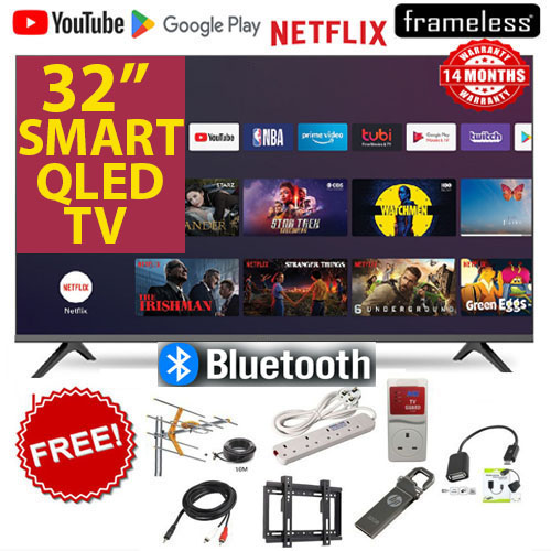 VITRON HTC3288QS 32" Inch QLED TV BLUETOOTH-ENABLED Frameless Smart Android TV Inbuilt WIFI-Netflix,Youtube Television+7 FREE GIFTS