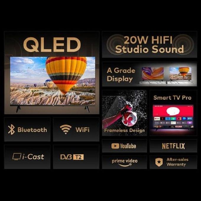 VITRON HTC4300QFS 43" INCH QLED FRAMELESS FHD SMART TV ANDROID TV NETFLIX ,YOUTUBE TELEVISION INBUILT DECODER,ICAST , BUILT-IN WIFI, APP STORE 1GB-RAM 8GB-ROM 2*USB PORTS,3*HDMI+5FREE GIFTS