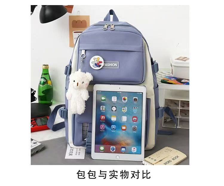 Marksman Fashion Large Capacity Unisex School Bags Backside Patch Pocket Side Pocket Travel Backpack Student Backpack