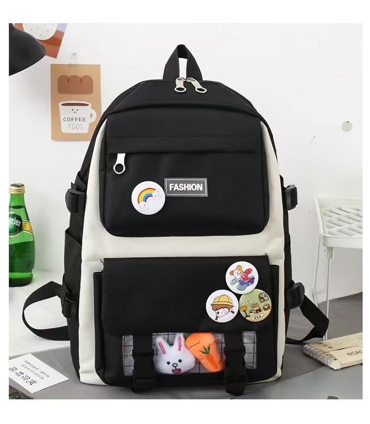 Marksman Fashion Large Capacity Unisex School Bags Backside Patch Pocket Side Pocket Travel Backpack Student Backpack