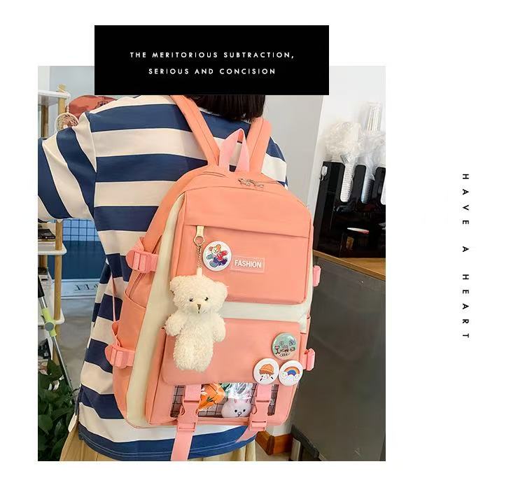 Marksman Fashion Large Capacity Unisex School Bags Backside Patch Pocket Side Pocket Travel Backpack Student Backpack