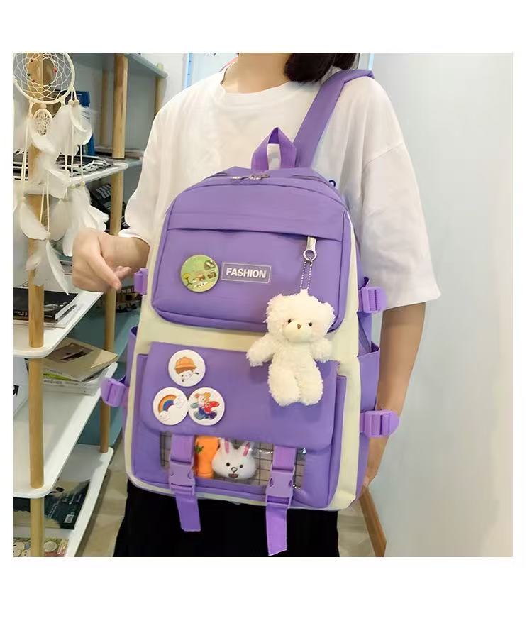 Marksman Fashion Large Capacity Unisex School Bags Backside Patch Pocket Side Pocket Travel Backpack Student Backpack