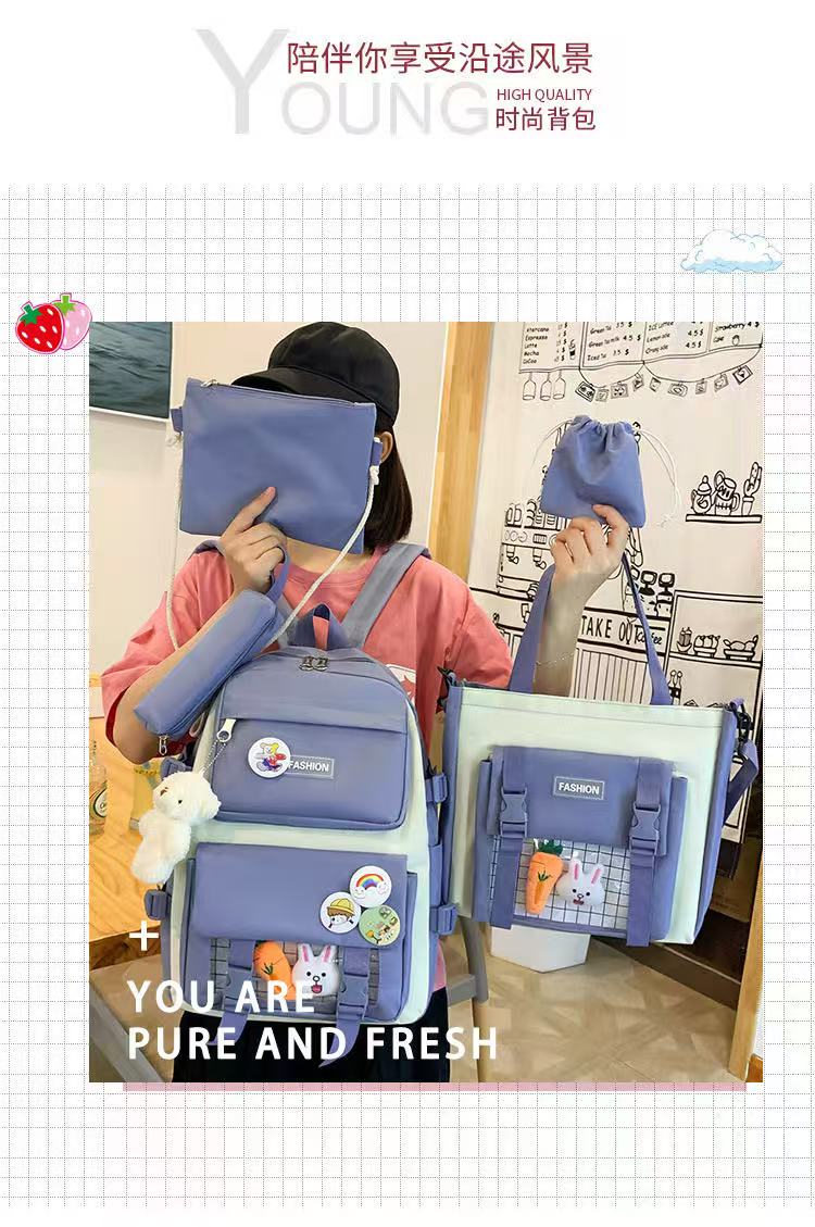 Marksman Fashion Large Capacity Unisex School Bags Backside Patch Pocket Side Pocket Travel Backpack Student Backpack