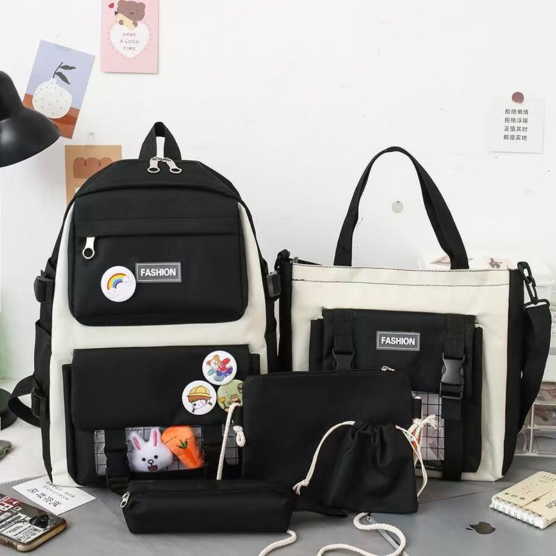 Marksman Fashion Large Capacity Unisex School Bags Backside Patch Pocket Side Pocket Travel Backpack Student Backpack