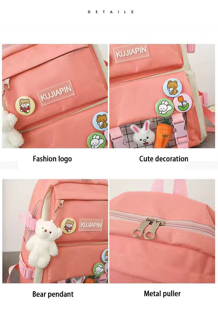 Marksman Fashion Large Capacity Unisex School Bags Backside Patch Pocket Side Pocket Travel Backpack Student Backpack