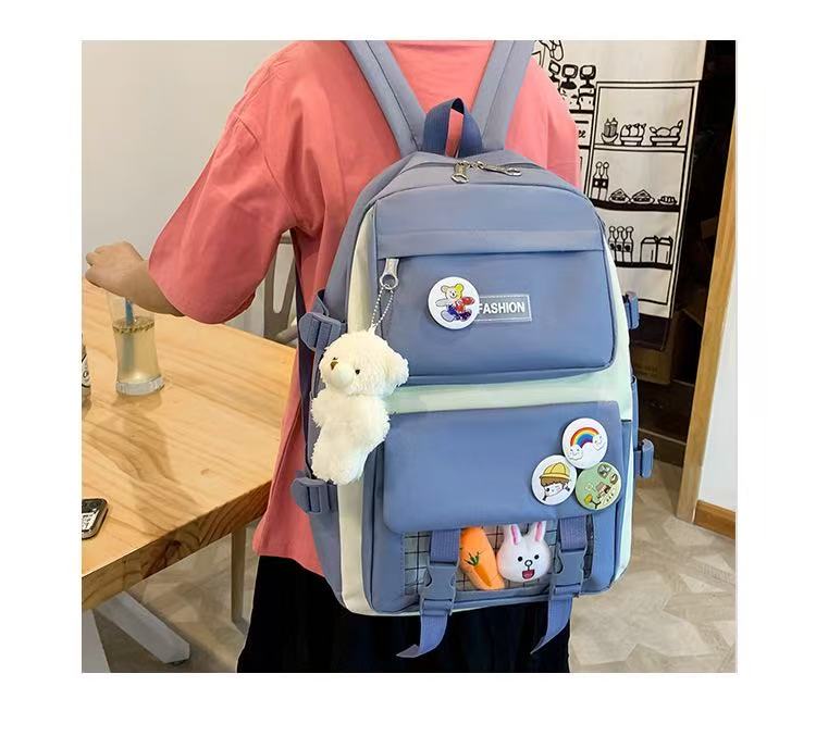 Marksman Fashion Large Capacity Unisex School Bags Backside Patch Pocket Side Pocket Travel Backpack Student Backpack