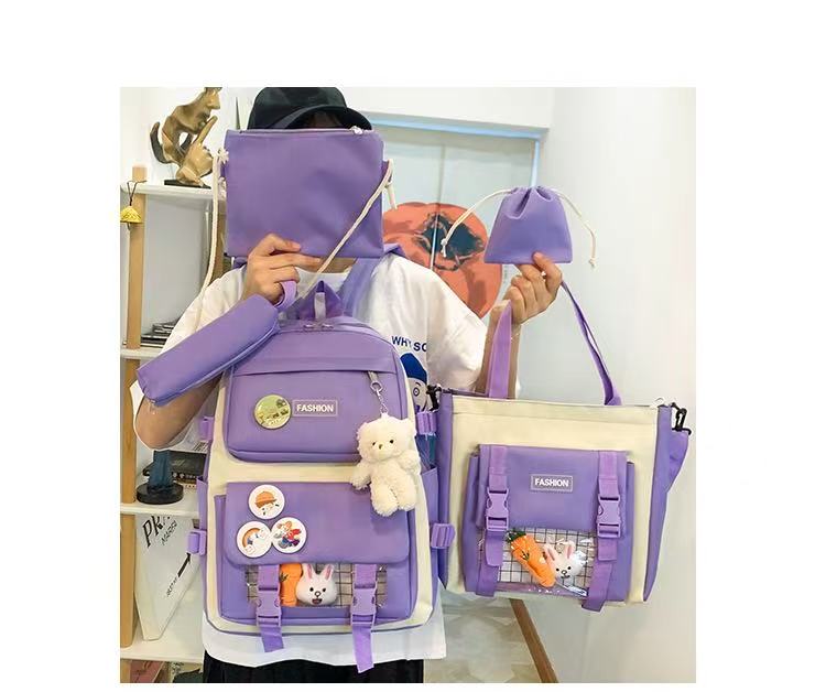 Marksman Fashion Large Capacity Unisex School Bags Backside Patch Pocket Side Pocket Travel Backpack Student Backpack