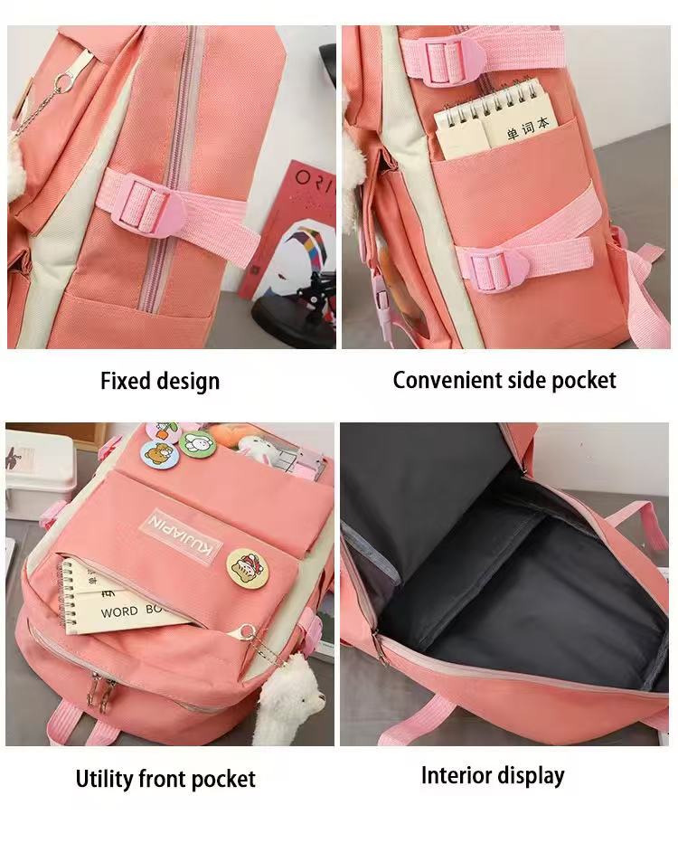 Marksman Fashion Large Capacity Unisex School Bags Backside Patch Pocket Side Pocket Travel Backpack Student Backpack