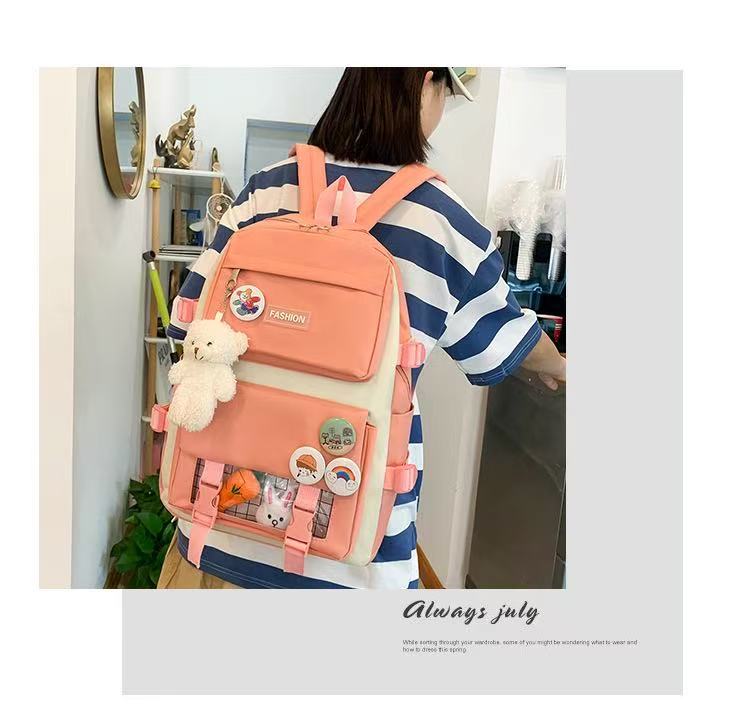 Marksman Fashion Large Capacity Unisex School Bags Backside Patch Pocket Side Pocket Travel Backpack Student Backpack