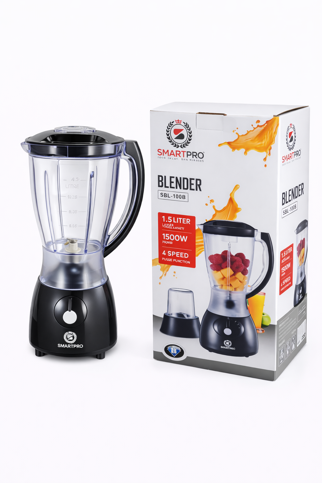 SmartPro Blender SBL-100B 1.5L 1500W – 4 Speed + Pulse, Heavy Duty Kitchen Blender with Grinder – Black