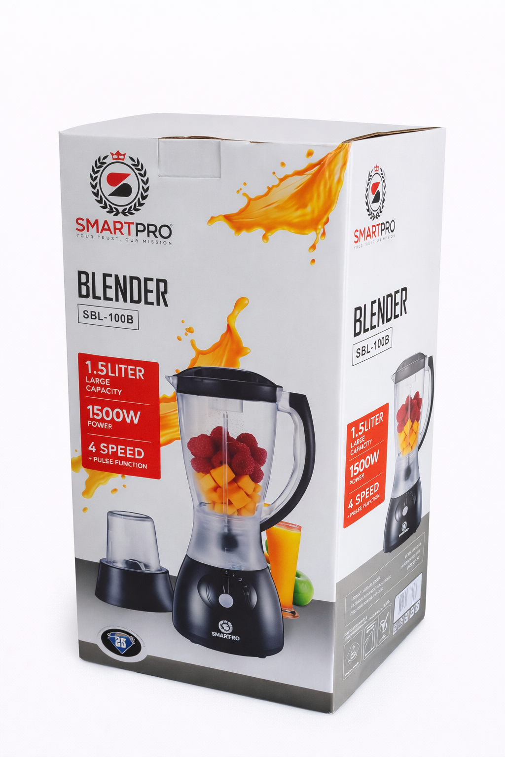 SmartPro Blender SBL-100B 1.5L 1500W – 4 Speed + Pulse, Heavy Duty Kitchen Blender with Grinder – Black