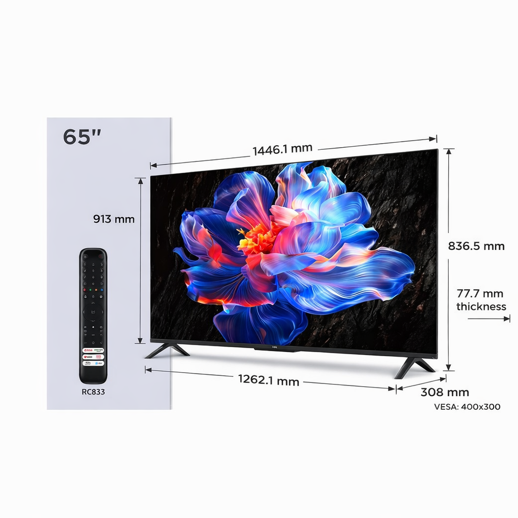 TCL 65V6D 65-Inch 4K UHD Smart TV (2026 Model), Android TV, HDR, Dolby Audio, Netflix and YouTube, Frameless Design
