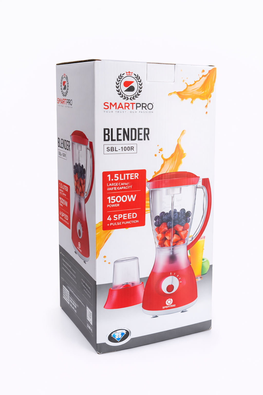 SmartPro Blender SBL-100R 1.5L 1500W – 4 Speed + Pulse, Heavy Duty Kitchen Blender with Grinder – Red
