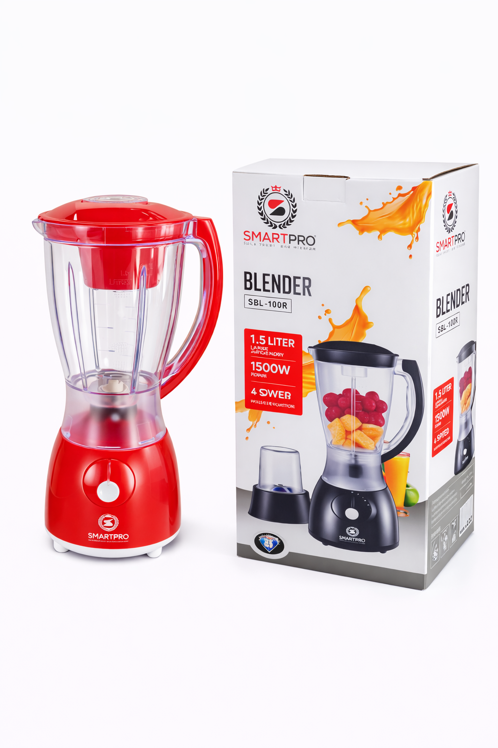 SmartPro Blender SBL-100R 1.5L 1500W – 4 Speed + Pulse, Heavy Duty Kitchen Blender with Grinder – Red