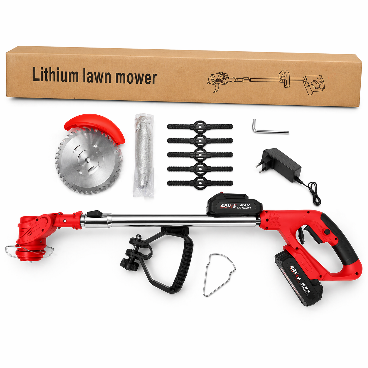 Lithium Battery Lawn Mower Rechargeable Cordless Grass Trimmer 880W, Electric Weed Cutter, Portable Brush Cutter Machine