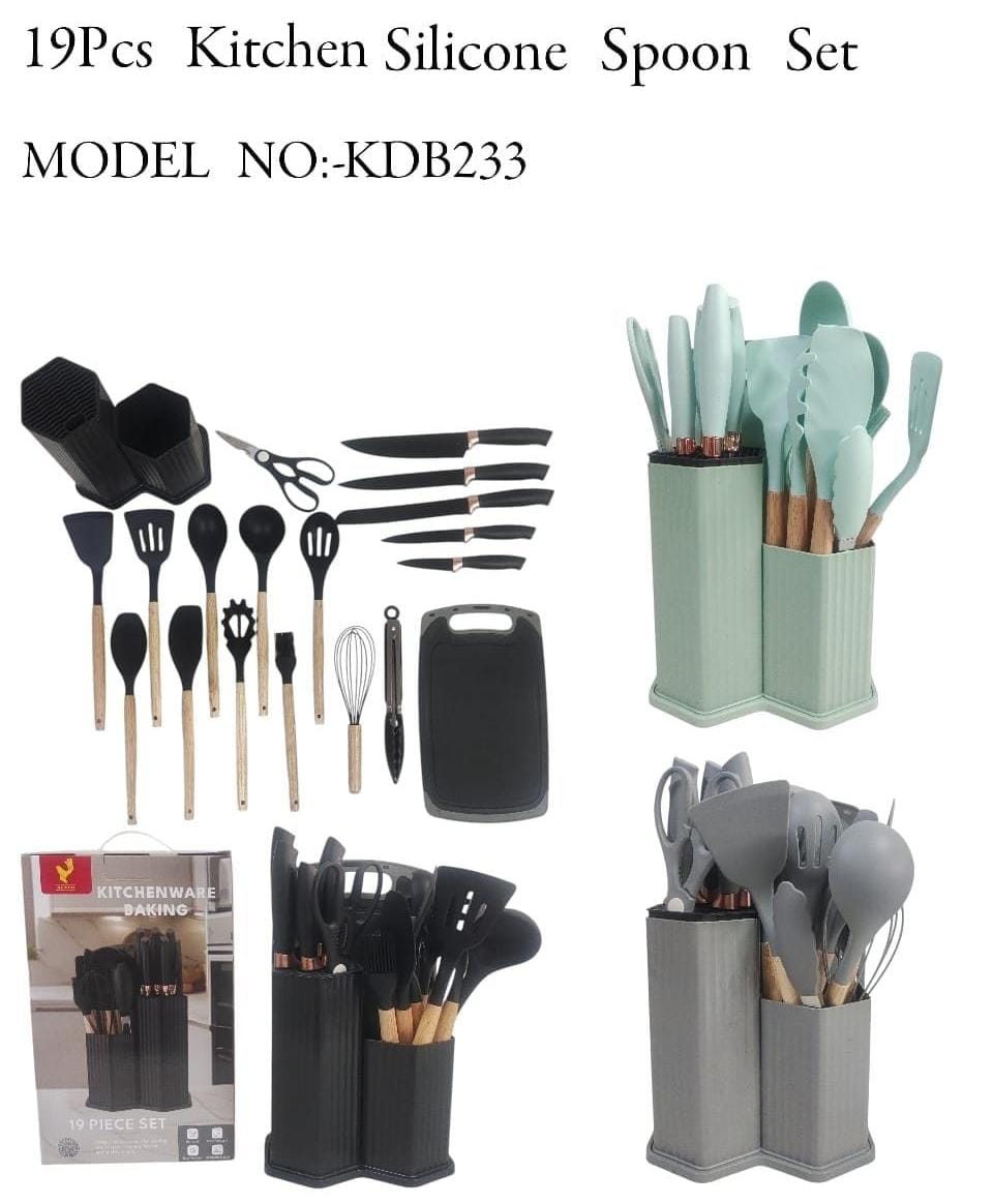 ⭐ SEASONAL OFFER ⭐ - 19 pc Premium Silicone Spoon Set with Knife Set Kitchen Utensils Cooking Tools Non-Stick Heat Resistant Durable Home Use