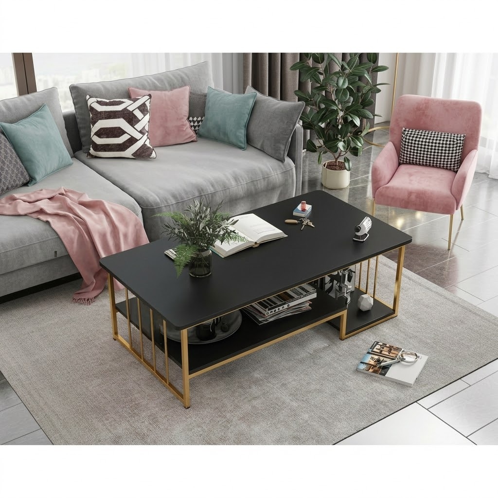 PROMOTION!  Modern 4ft x 2ft  Luxury Black Coffee Table Stylish Living Room Center Table with Durable Design & Elegant Finish