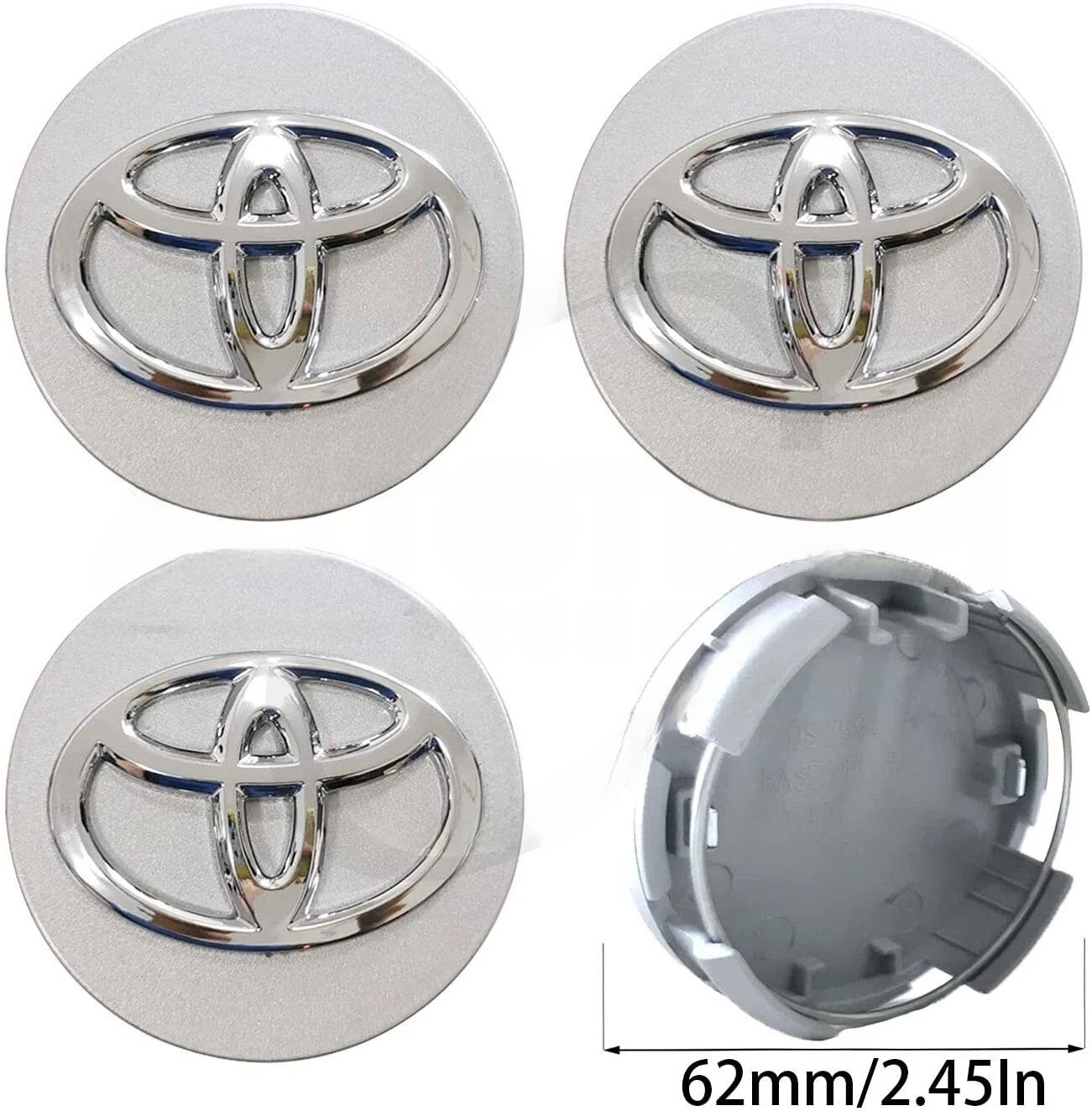 4PCS Toyota 62mm Wheel Hub Caps - Silver Chrome Logo - Premio Allion Axio Fielder Corolla Camry RAV4 Highlander Rim Center Cover