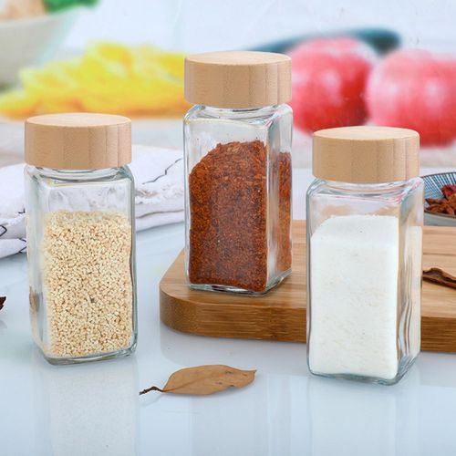 Top Quality!! Glass Spice Jars With A Bamboo Lid pantry kitchen Organizer Set Seasoning Jars Kit with air tight Lids, Complete Kitchen Spice Storage System Jars for Spice Rack, Cabinet or Drawer
