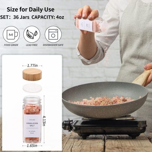Top Quality!! Glass Spice Jars With A Bamboo Lid pantry kitchen Organizer Set Seasoning Jars Kit with air tight Lids, Complete Kitchen Spice Storage System Jars for Spice Rack, Cabinet or Drawer