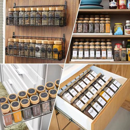 Top Quality!! Glass Spice Jars With A Bamboo Lid pantry kitchen Organizer Set Seasoning Jars Kit with air tight Lids, Complete Kitchen Spice Storage System Jars for Spice Rack, Cabinet or Drawer