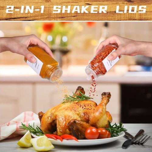 Top Quality!! Glass Spice Jars With A Bamboo Lid pantry kitchen Organizer Set Seasoning Jars Kit with air tight Lids, Complete Kitchen Spice Storage System Jars for Spice Rack, Cabinet or Drawer