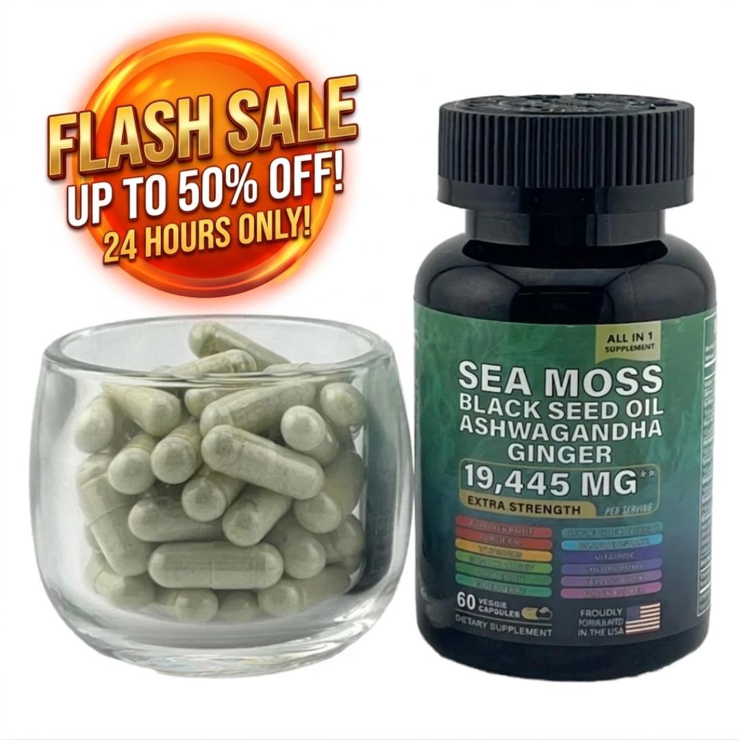 [OFFER] 16-in-1 Sea Moss Extra Strength (19,445mg) – Black Seed Oil, Ashwagandha & Ginger – Total Body Detox, Immunity & Energy Boost (60 Vegan Capsules)