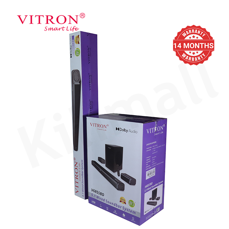 Vitron 5.1CH 22500W PMPO Dolby Atmos Sound Bar Surround Sound Home Theater System with 6.5″ Subwoofer 5 Satellites 100W+25W×5 RMS Bluetooth Woofer Soundbar Complete Cinema Experience V685SBD