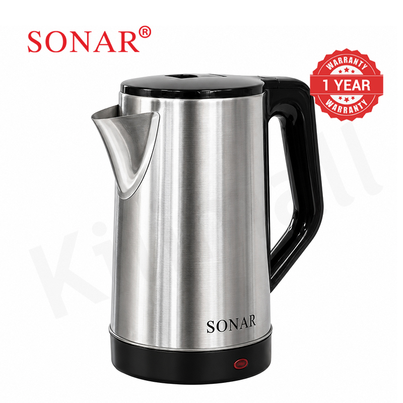 Sonar 2L 1500W Stainless Steel Electric Kettle with 1.5M Fused Power Cord Energy Efficient Heater Jug Cordless Electric Kettle SR-X2