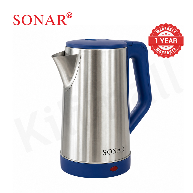 Sonar 2L 1500W Stainless Steel Electric Kettle with 1.5M Fused Power Cord Energy Efficient Heater Jug Cordless Electric Kettle SR-X2
