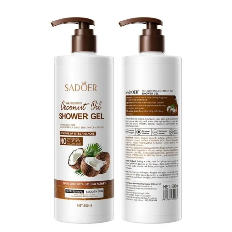 SADOER Coconut Body Wash Shower Gel + Lip Balm Amino Acid Clean gently Nourishing skin Moisturizing Fragrance Shower Gel remove dirt Remove mites Moisturize the cuticle grease control