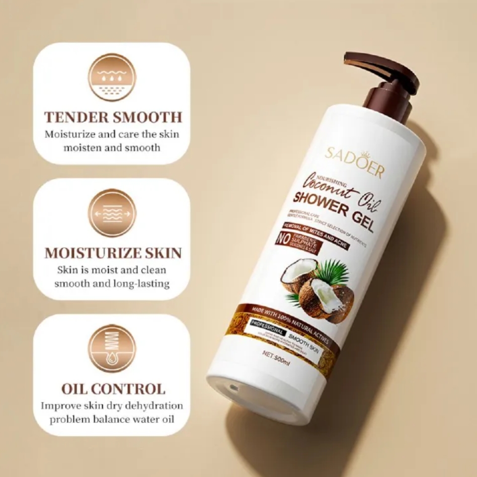 SADOER Coconut Body Wash Shower Gel + Lip Balm Amino Acid Clean gently Nourishing skin Moisturizing Fragrance Shower Gel remove dirt Remove mites Moisturize the cuticle grease control