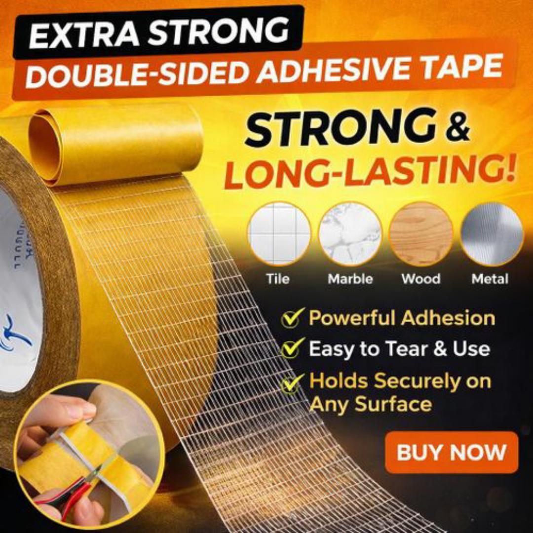 Double Sided Fabric Tape Heavy Duty Mounting Tape 5M Clear Super Sticky Body Tape with Fiberglass Mesh High Tack Strong Adhesive for Fashion Clothes Carpet Arts